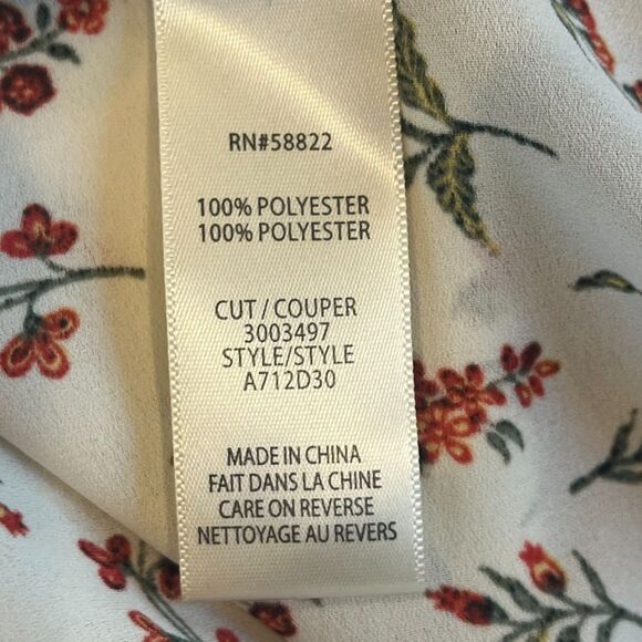 Max Studio Floral Blouse Waist Tie XL V-Neck Beige Office Career Work - Picture 4 of 7